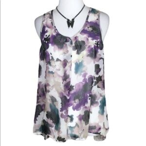 Love Squared Purple Lilac Water Color Casual Summer Hi/Lo Tank Top M